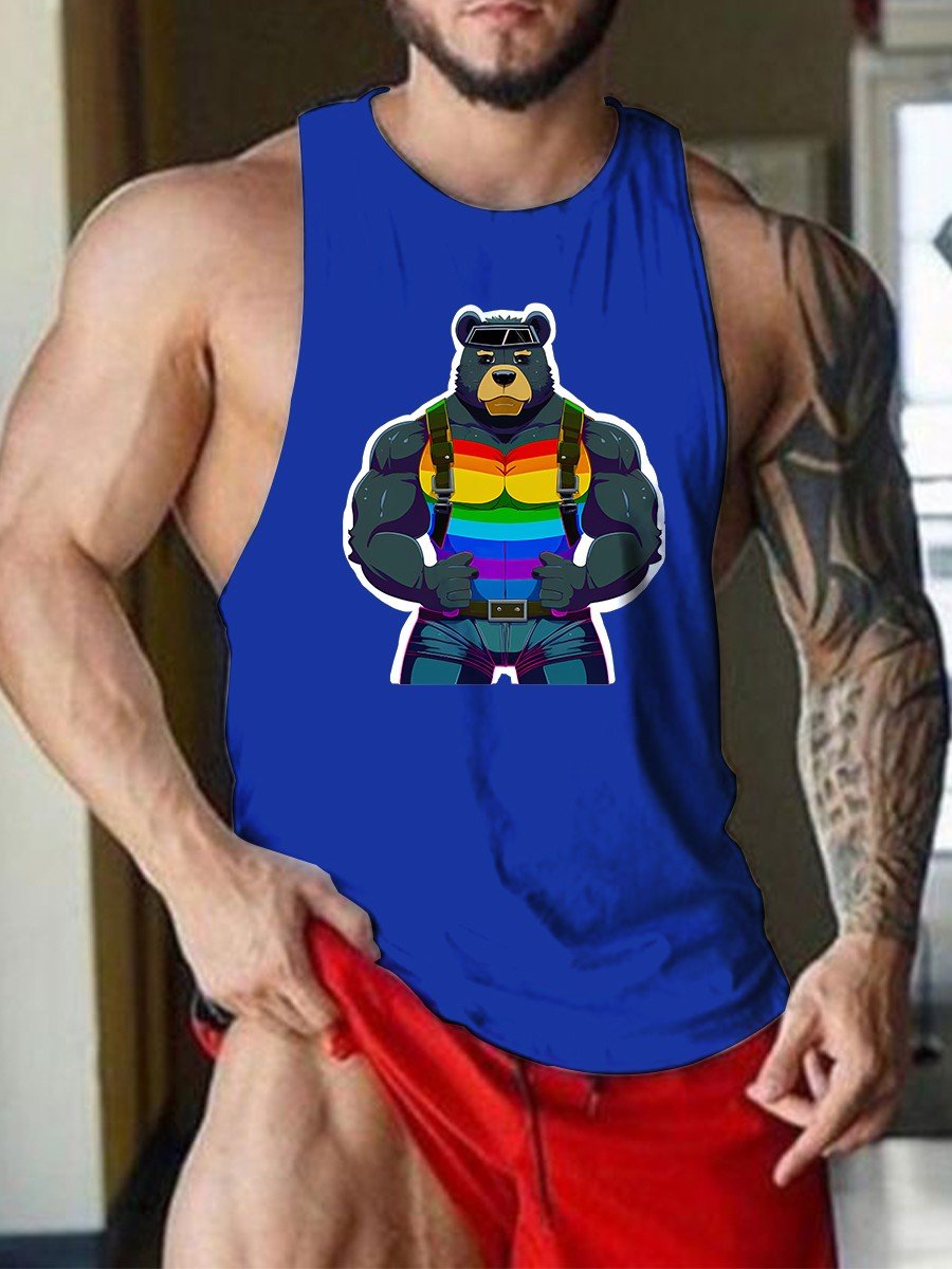 Men S LGBT Leatherbound Rainbow Bruiser Muscular Gay Bear Harness Tank Top