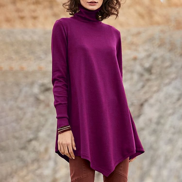 Comstylish Casual Turtleneck Long Sleeve Mid Length Sweatshirt