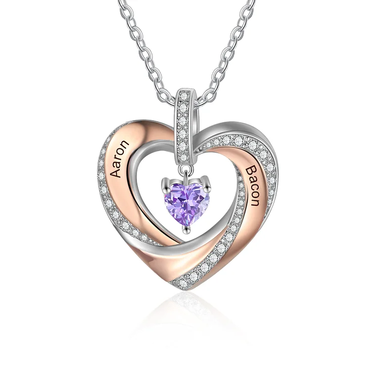 Heart Pendant Necklace with Diamond Custom Birthstone Names Necklace for Her