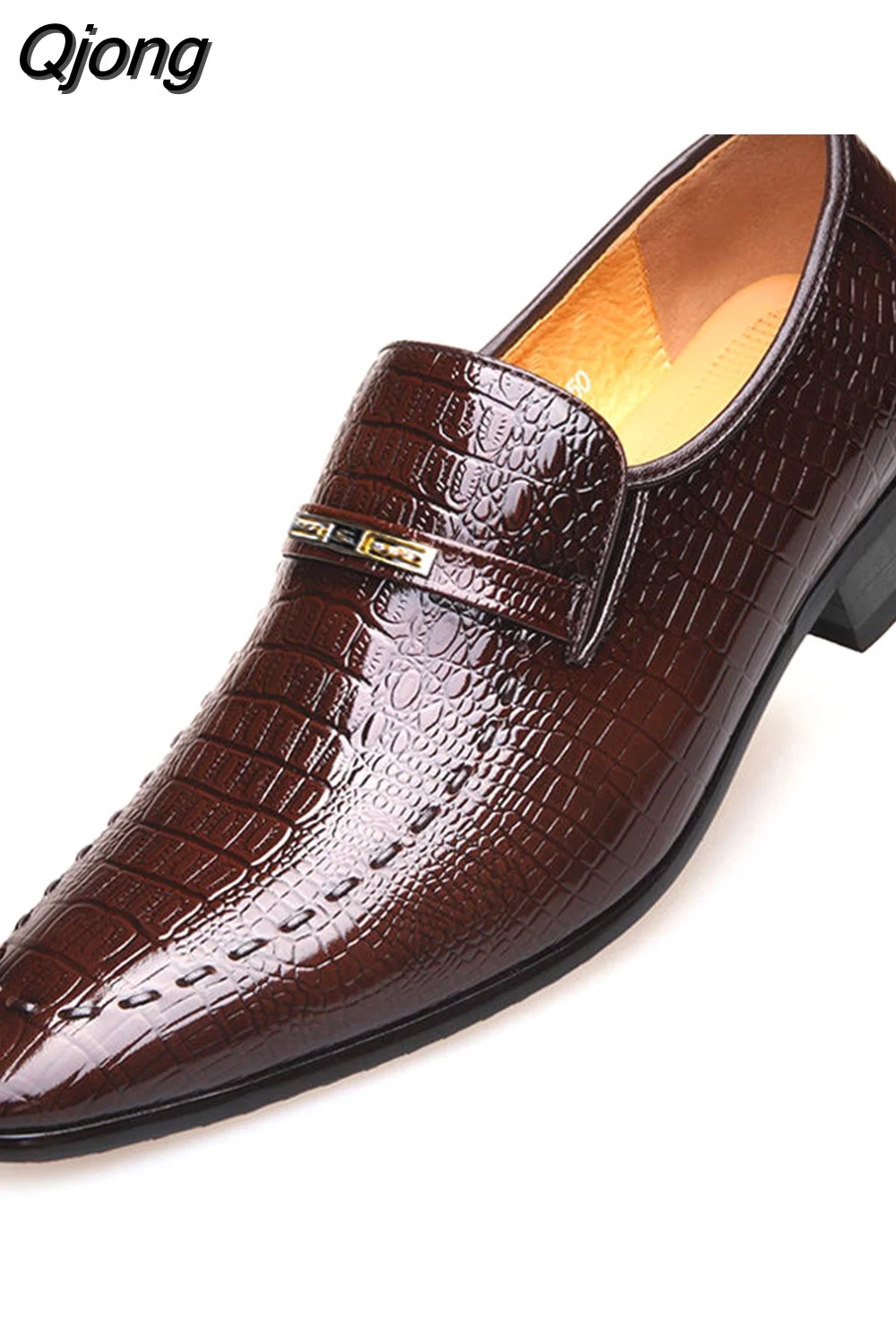 Qjong Pattern Leather Dress Shoes for Men Classic Italian Casual Party Wedding Loafer Hombre Slip-on Suit Footwear 2023