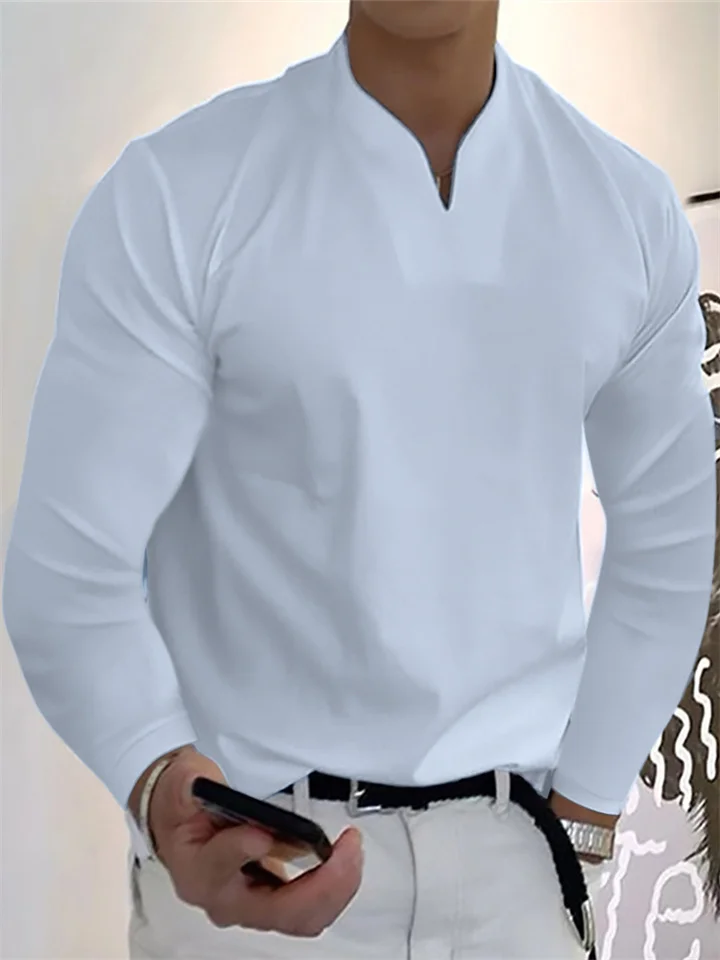 Men's T shirt Tee Long Sleeve Shirt Plain V Neck Street Sports Long Sleeve Clothing Apparel Fashion Designer Casual Comfortable