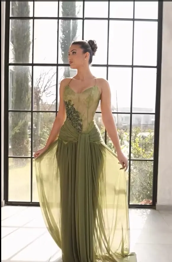 olive green lace prom dress Ovlias Spaghetti Strap Sheath with YQ0117 fitted olive green prom dress