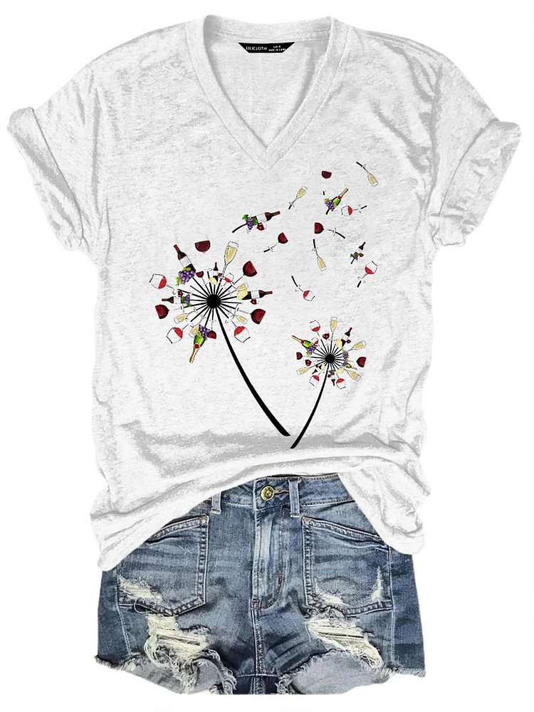 Bestdealfriday Casual V Neck Wine Dandelion Shirt Top