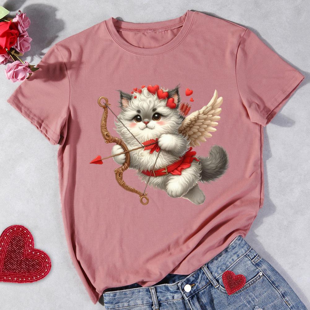Happy Valentine's Day Cat Round Neck T-shirt-0024794-Guru-buzz