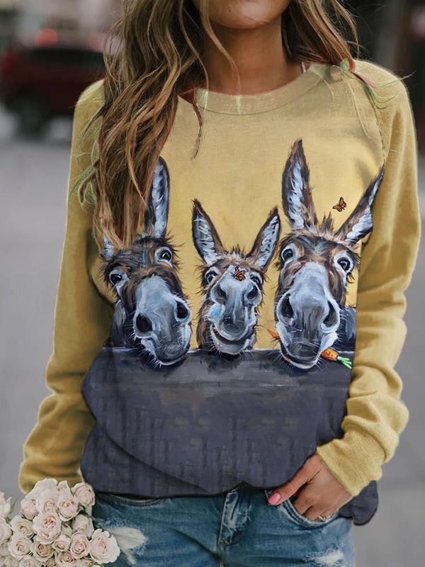 Funny Donkeys Print Comfy Sweatshirt