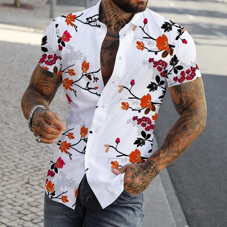 Men's Holiday Casual Printed Short Sleeve Shirt
