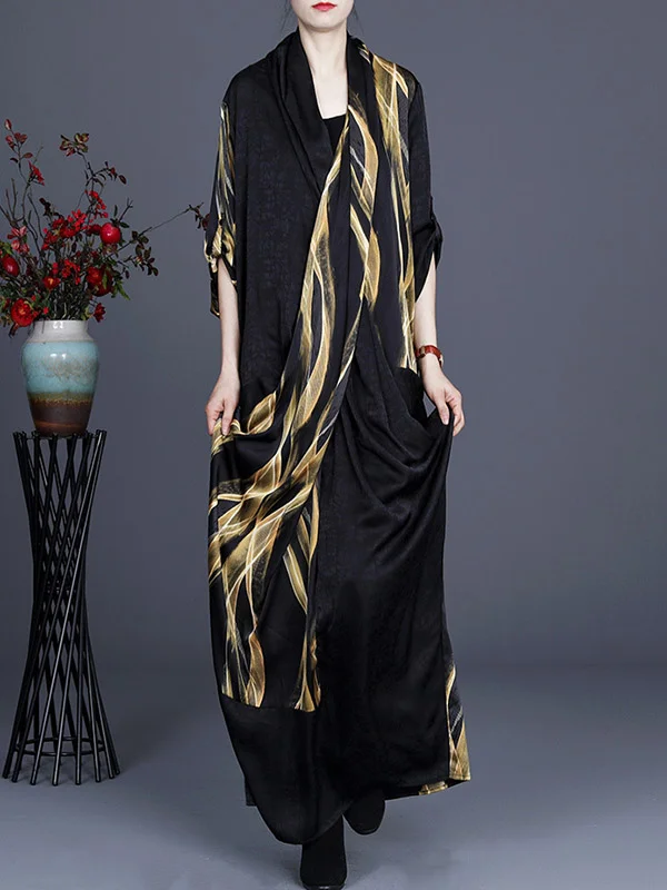 Original Heaps Collar Print Irregularity Maxi Dress