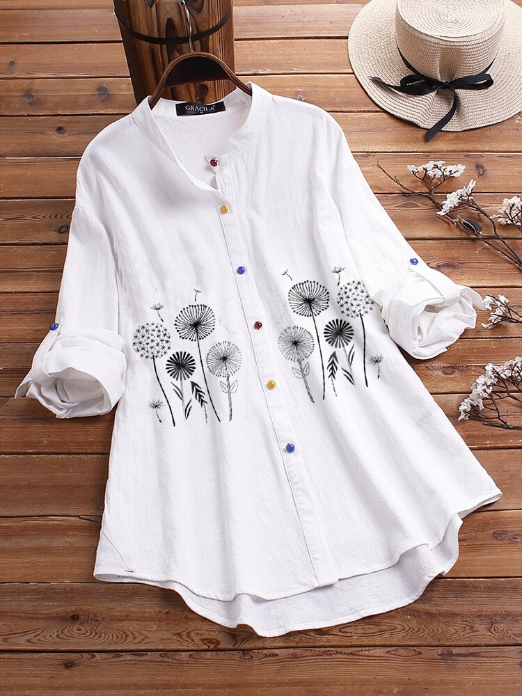 Flower Print Long Sleeve Colorful Button Long Sleeve Shirt For Women P1678727