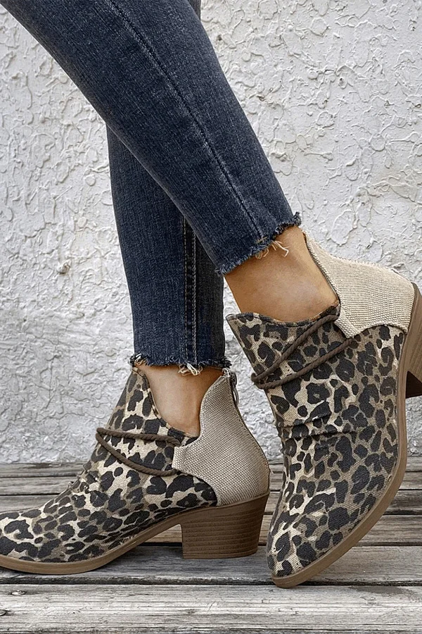 Leopard Pattern Chunky Heeled Boots