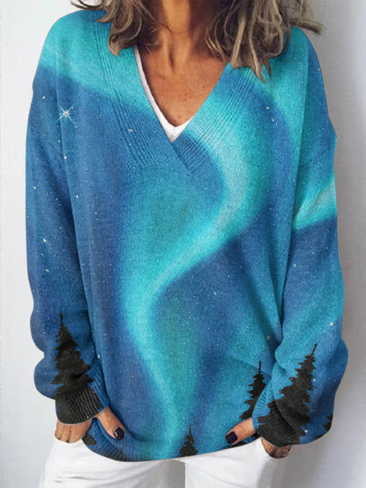 Comstylish Christmas Aurora Night Art Knitted Sweater