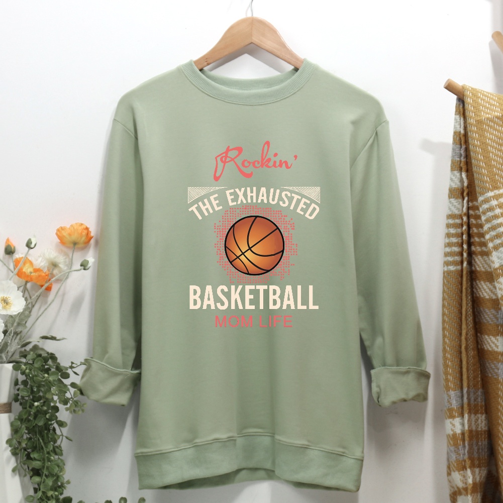 Rockin the Exhausted Basketball Mom Life Women Casual Sweatshirt-Guru-buzz