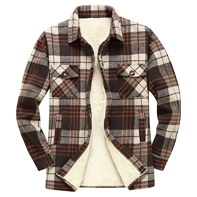 Mens Vintage Winter Plaid Fleece Jacket