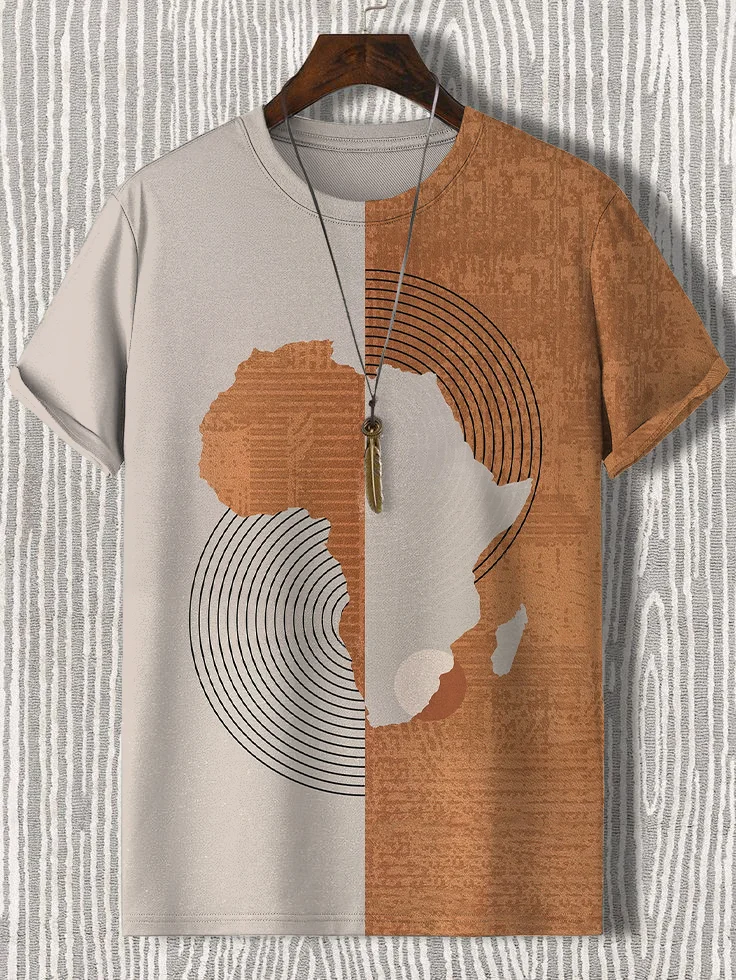 Men's Africa Map Colorblock Geometric Art Print Casual T-Shirt