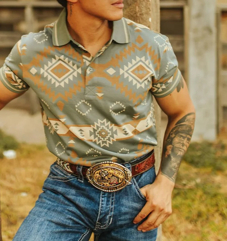 Men's Western Short Sleeve POLO Printed Shirt