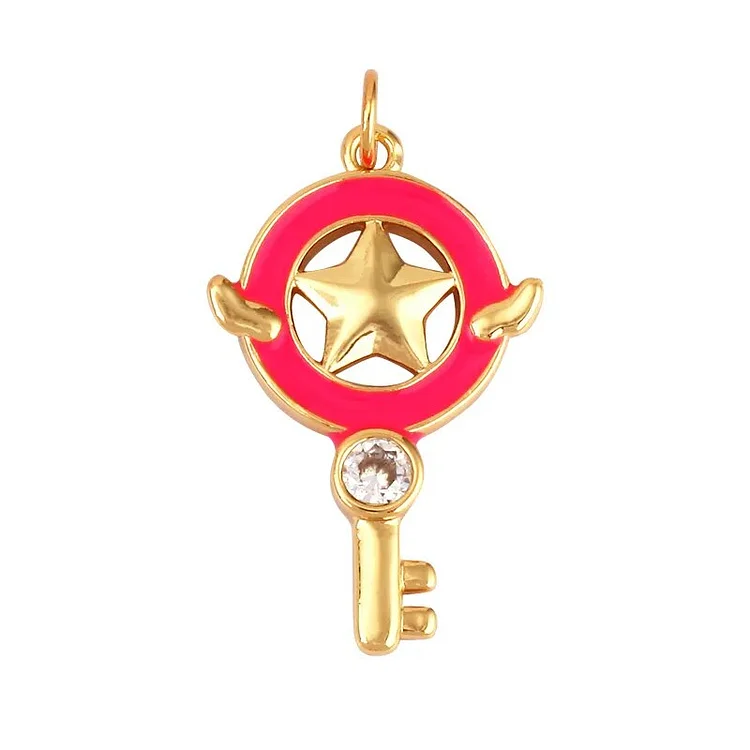 Key Star Enamel Charm Neon Pink Orange Red Pendant Oil Dropped,Necklace Bracelet Pendant for Jewelry Making , Handy Craft Supply