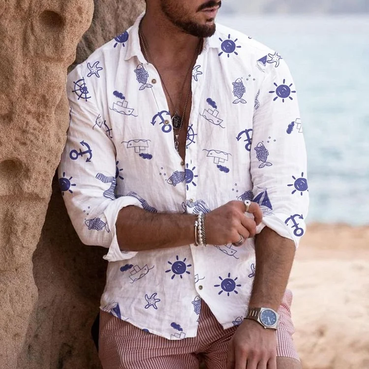 Men's Casual Shirt Lapel Print Shirt T-Shirt