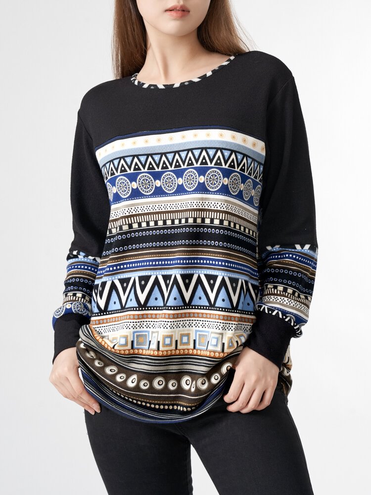 Tribal Pattern Long Sleeve Crew Neck Casual Sweatshirt