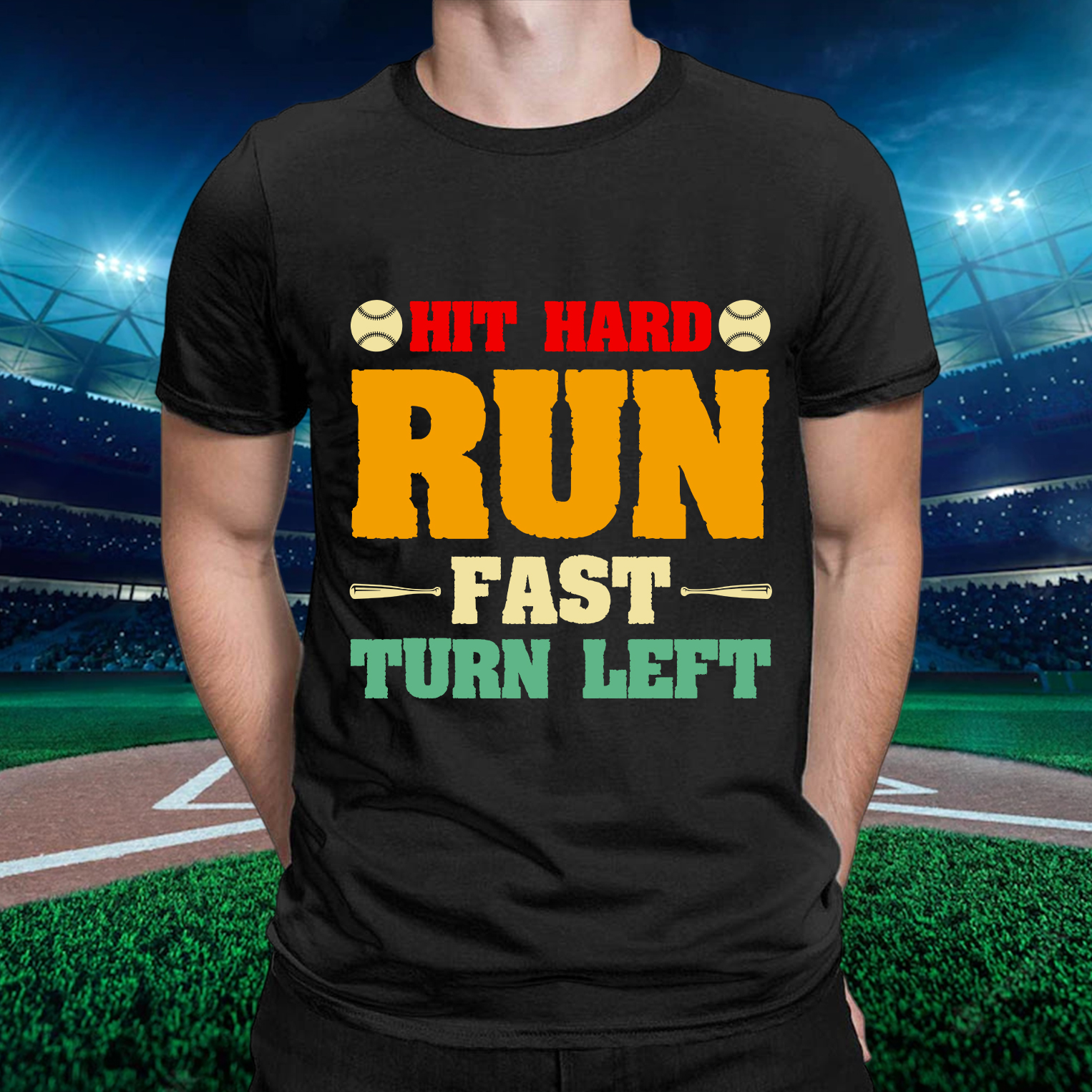 HIT Hard Run Fast Turn Left Baseball Round Neck Short Sleeve T-Shirt -BSTC1307-Guru-buzz