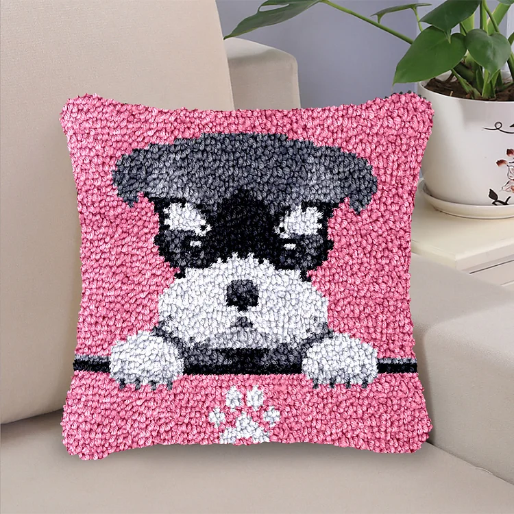 Schnauzer Puppy Latch Hook Pillow Kit for Adult, Beginner and Kid veirousa