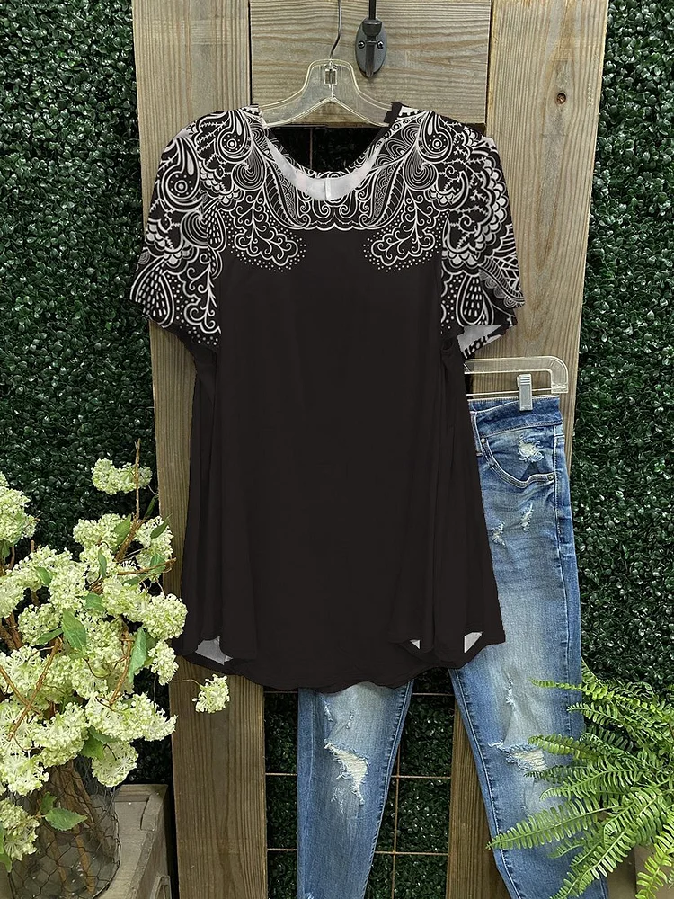 Women's Lace print T-shirt-Mayoulove