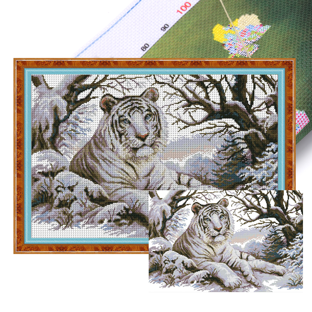 White Tiger Flowers - 11CT Stamped Cross Stitch(50*60cm)