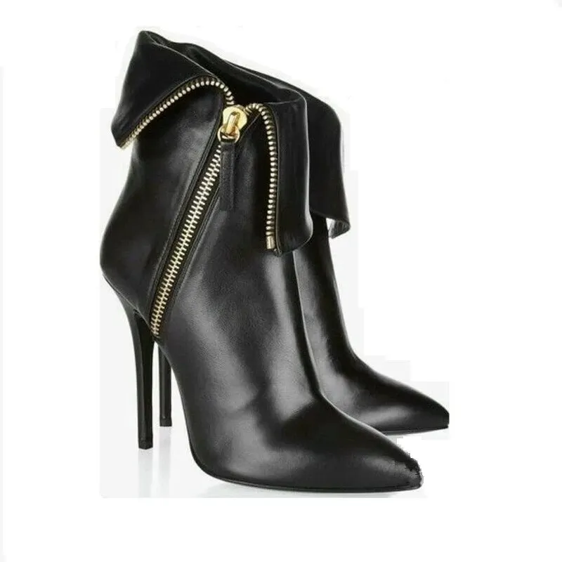 Black Side Zipper Women Chelsea Boots Pointed Toe Stiletto High Heels Shoes Booties Ankle Boots Woman Ladies Shoes