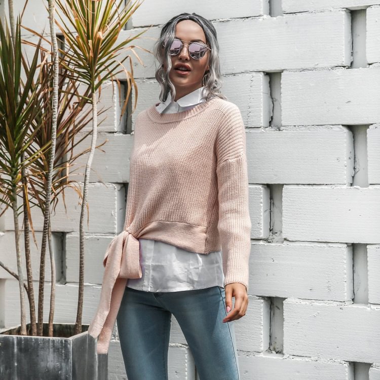 Comstylish Casual Tie Bow Two-Wear Sweater