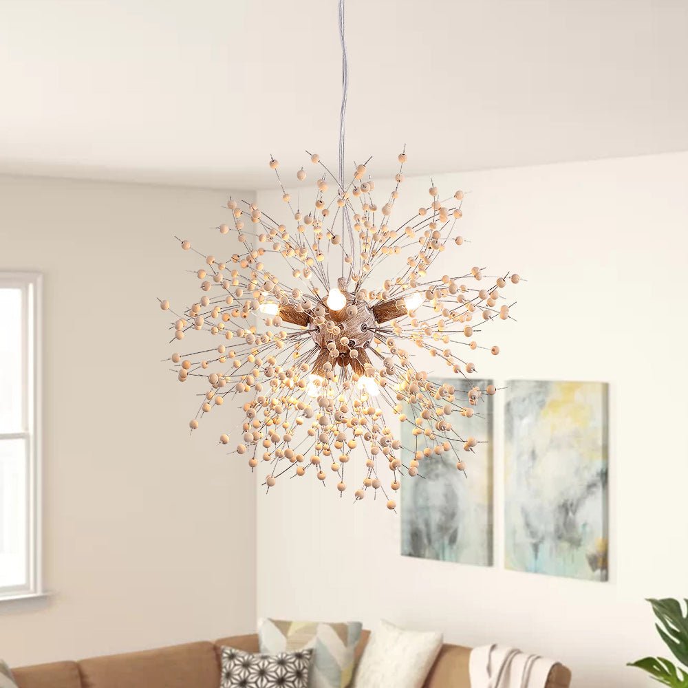 Wooden Bead Firework Pendant Light