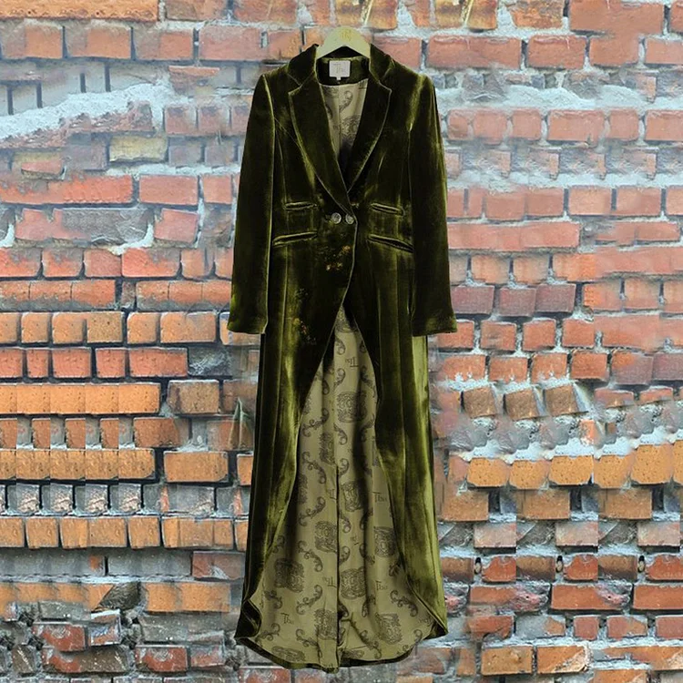 VChics Vintage Velvet Paneled Long Sleeve Coat