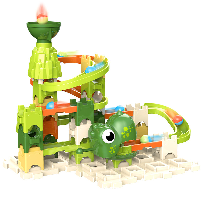 Big Building Blocks Catapult Dinosaur Marble Race Run Slide Track Set ...