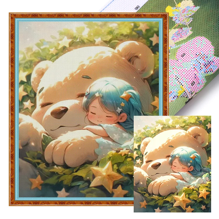 【Yishu Brand】Girl And Bear In The Sun 11CT Stamped Cross Stitch 40*50CM