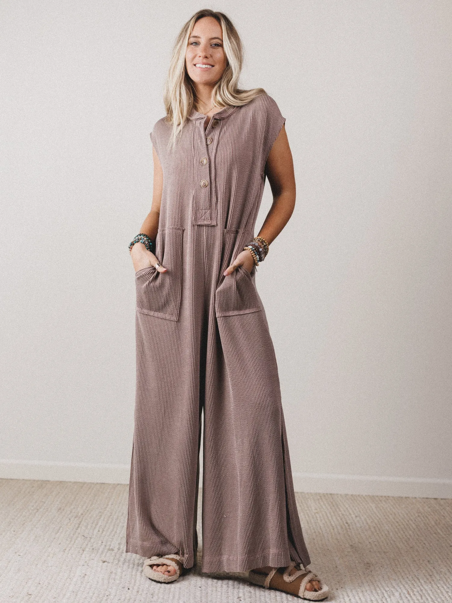 The Nest Madeline Textured Jumpsuit - Acorn