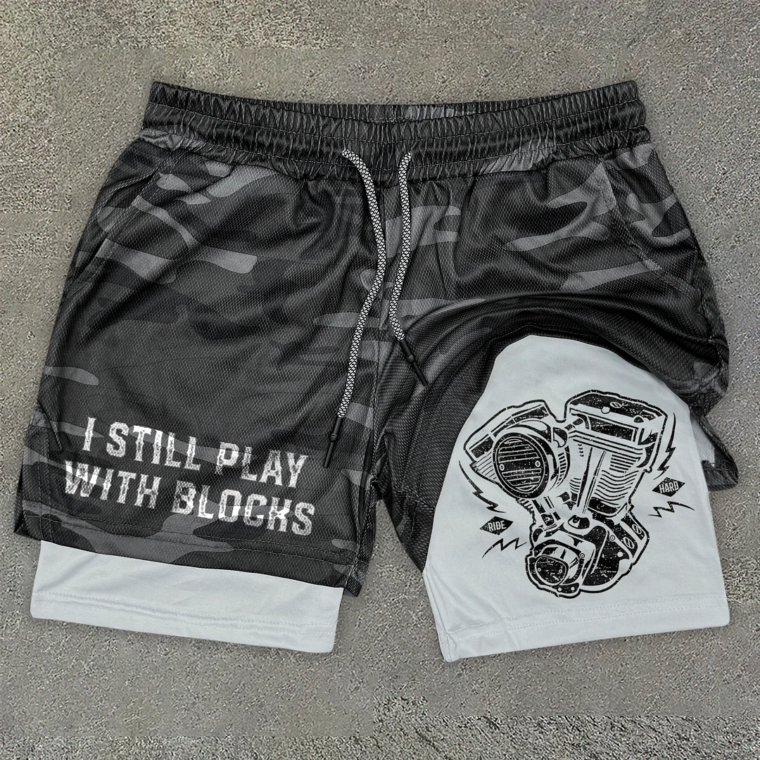 I Still Play With Blocks 2-in-1 Double Layer Shorts - Devcarry