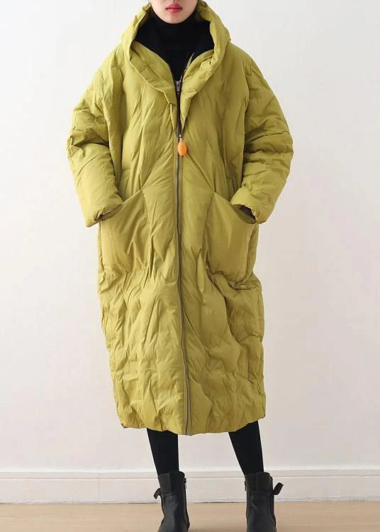 2023 Warm Green Down Coat original design literary retro overcoat