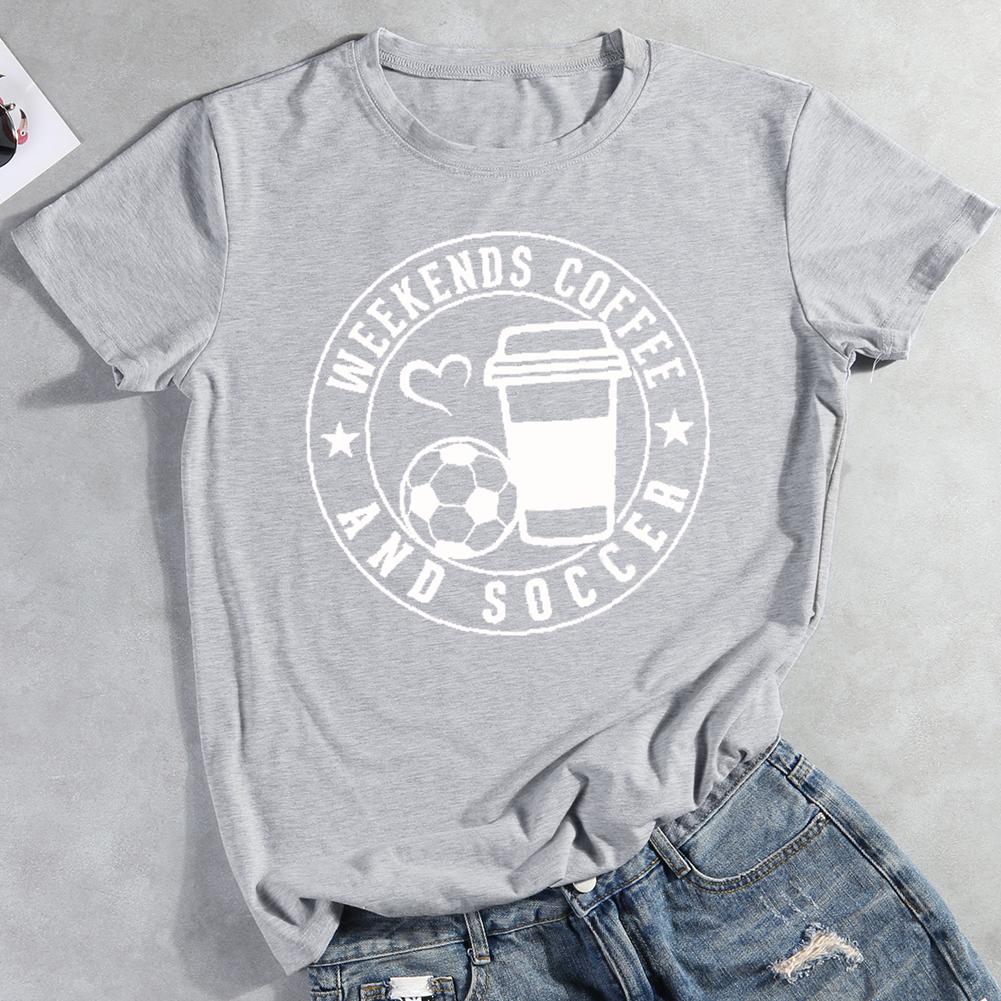 Weekends Coffee Soccer Round Neck T-shirt-0019483-Guru-buzz