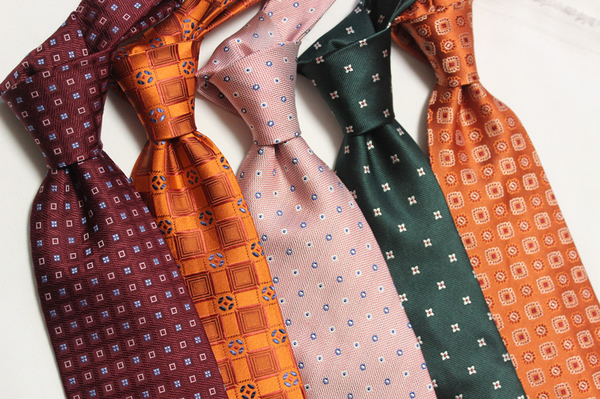 Luxury Silk Tie for Men - Business Formal Hand-Tied Necktie 9CM/10CM in Orange and Mocha