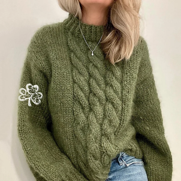 Women'S Burlap Textured Clover Pattern Sweater