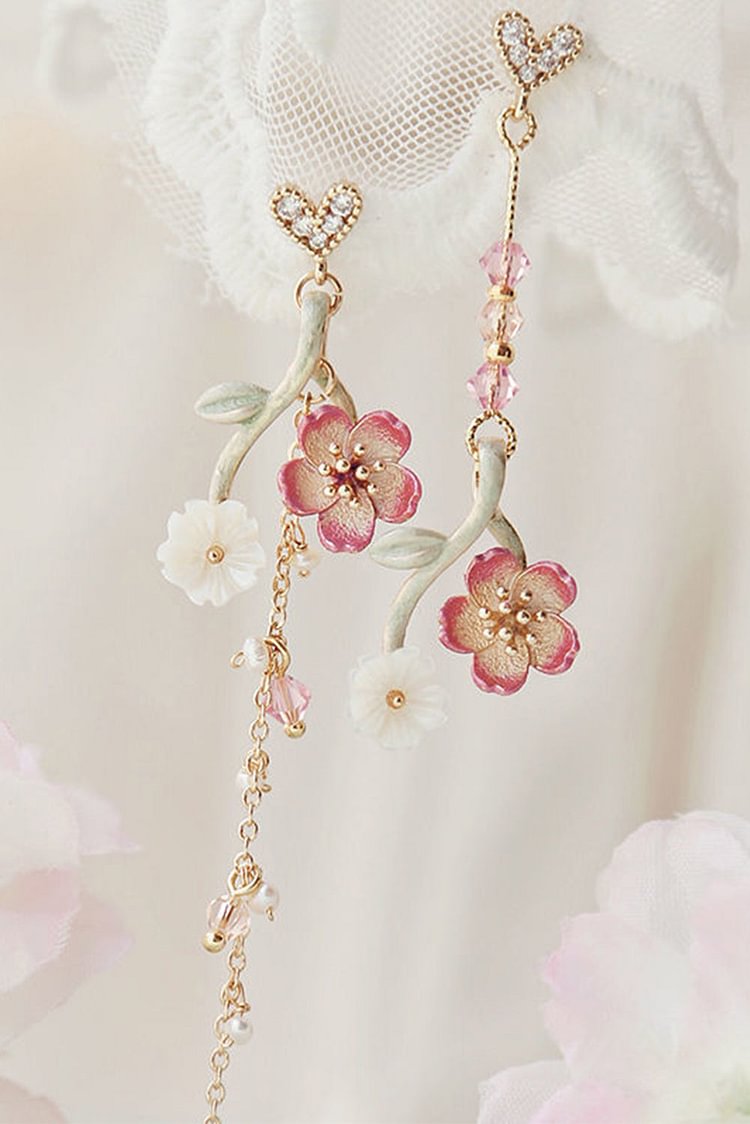 Pink Cherry Blossom Elegant Asymmetrical Earrings socialshop