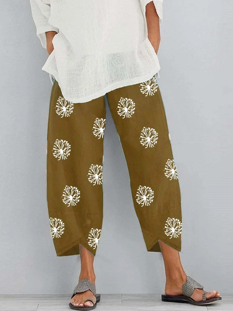 Women's Loose Floral Printed Elastic Waistband Pocket Pants