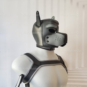Set Puppy Play Gray Hood Mask Harness Chocker Armbands. Headgear ...