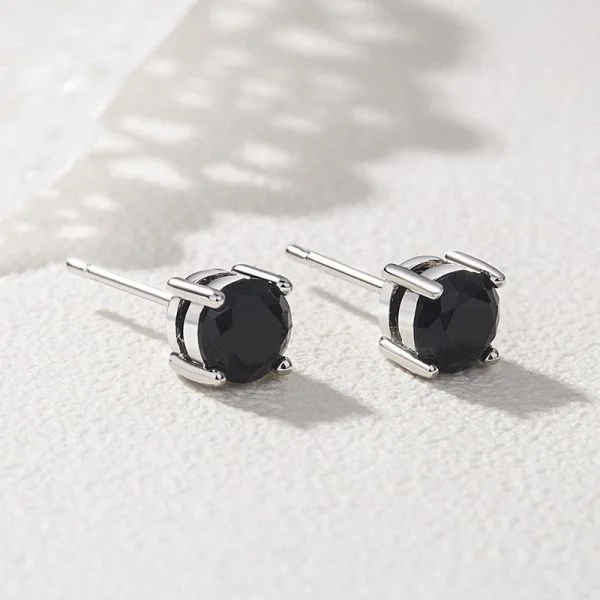 Black Obsidian 925 Silver Stud Earrings For Women