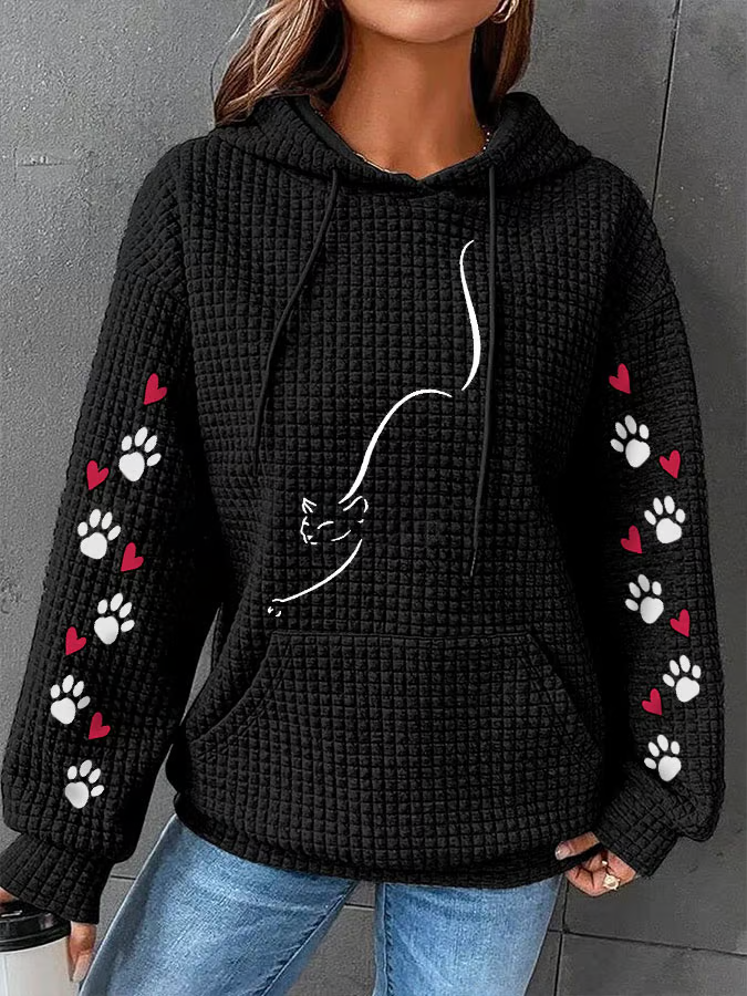 Doodle Cat Print Women's Hoodie
