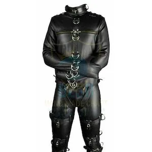 pornhint Pornhint Men Real leather straitjacket leather with Pant heavy duty jacket bondage bdsm D ring with bondage style gift for him Cow leather hand made
