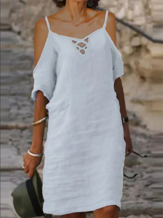 Women's Lace-up Hollow Off-shoulder V-Neck Short Sleeve Maxi Dress
