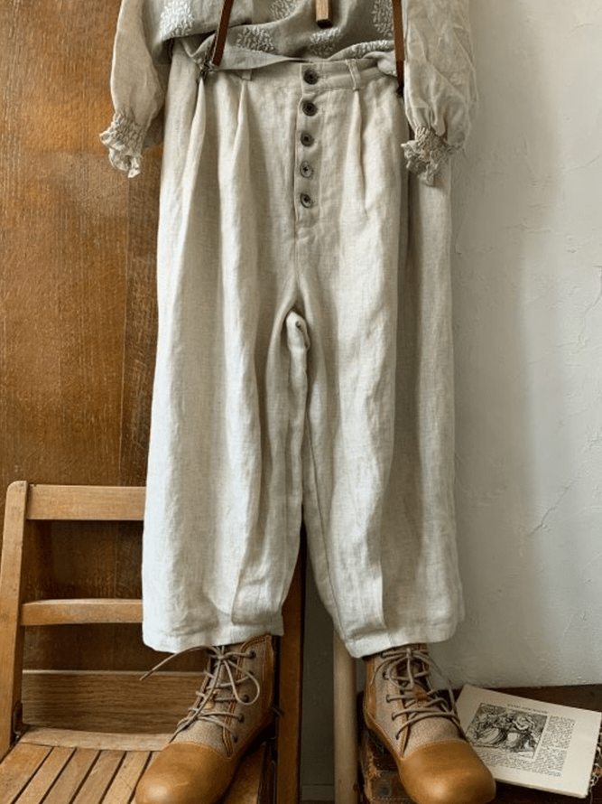 Buttoned Solid Casual Pants Zaesvini