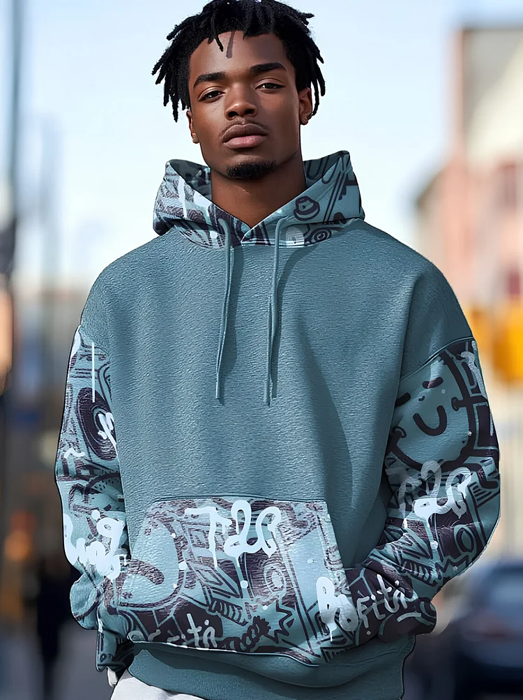 Men's Abstract Graffiti Mosaic Art Print Hooded Sweatshirt