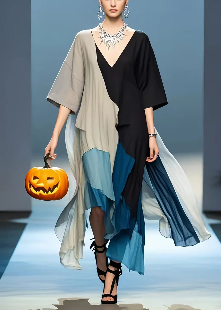 Art Asymmetrical Patchwork Cotton Loose Dress Summer