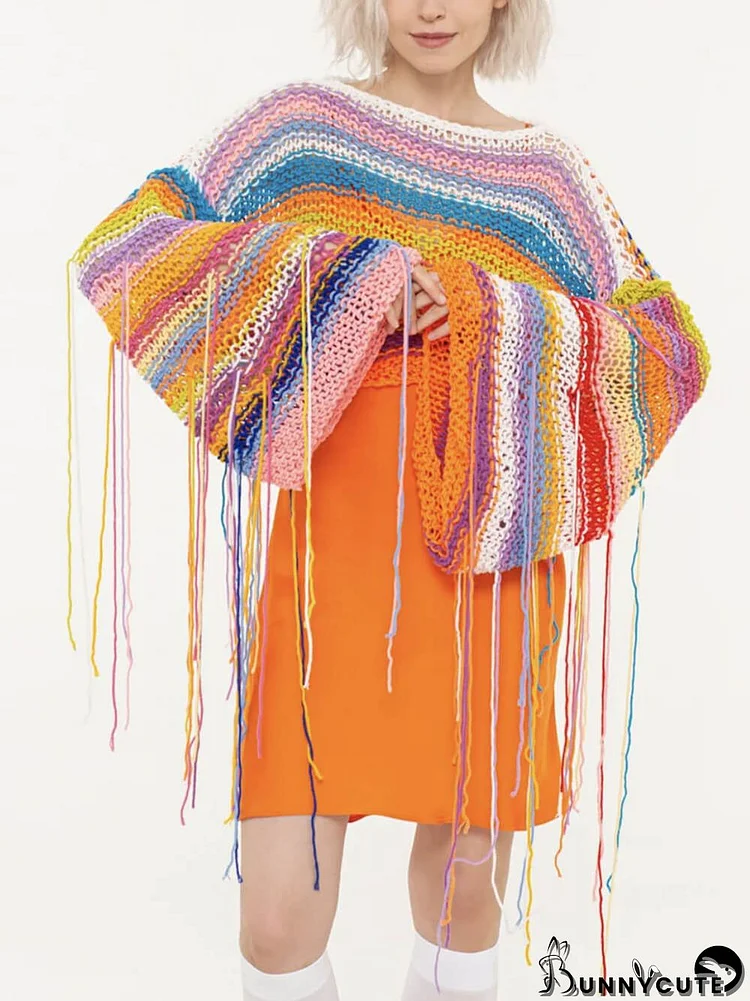Rainbow Tassel Loose Sweater