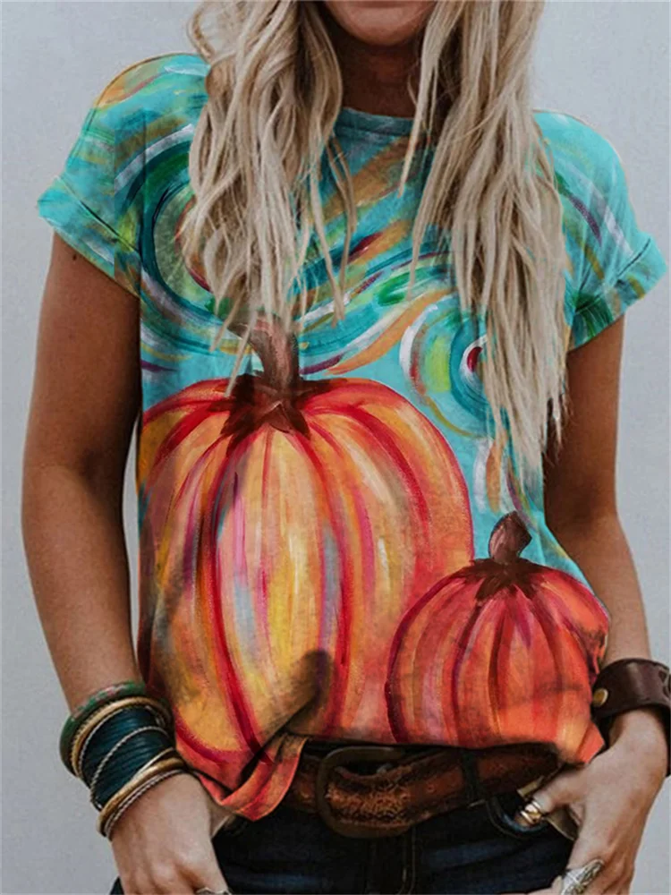 Vefave Big Pumpkins Oil Painting Comfy T Shirt