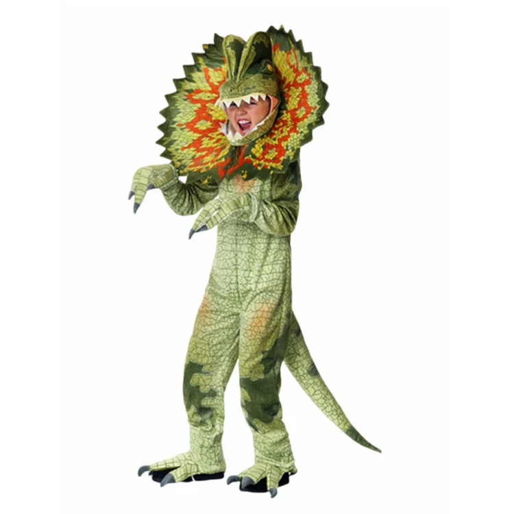 Kids Children Dinosaur Green Triceratops Funny Outfits Cosplay Costume Halloween Carnival Suit